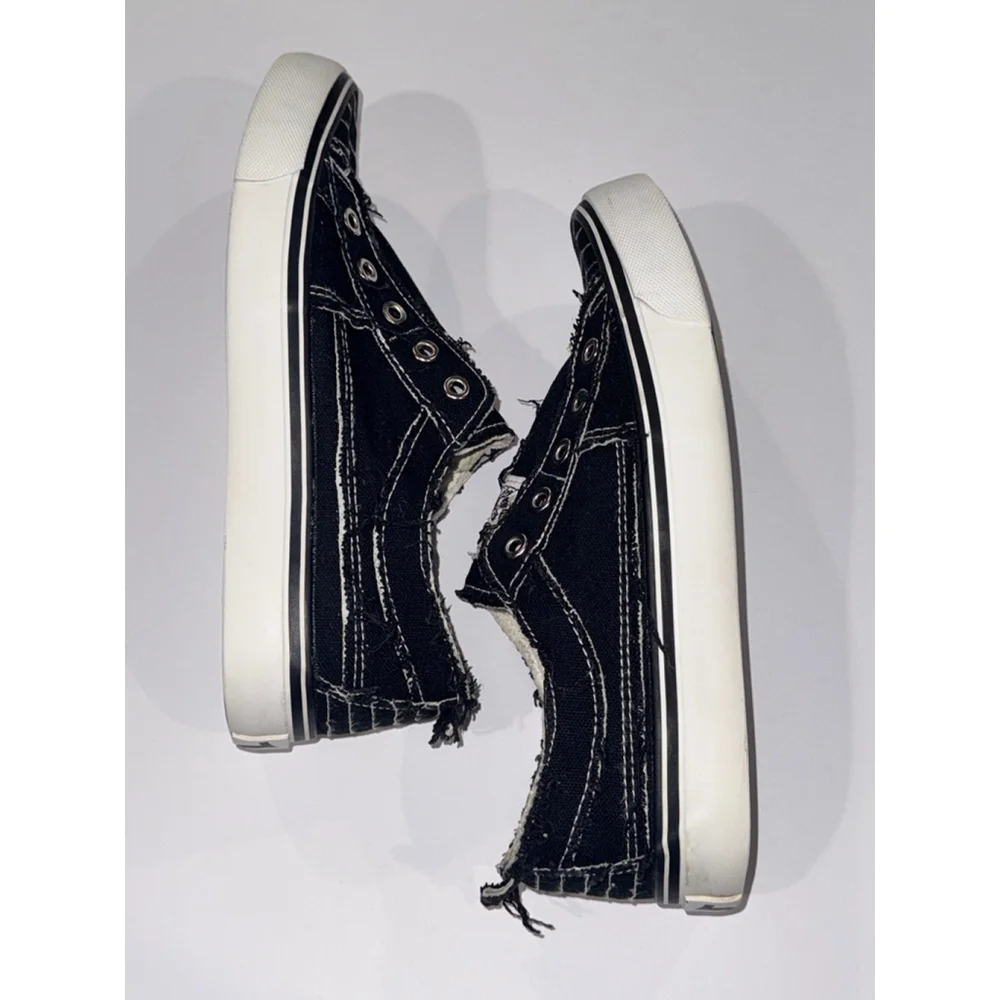 True Religion Black Distressed Slip On Sneakers